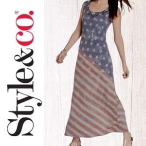 “Style & Co” vintage look flag print sleeveless maxi dress- M
